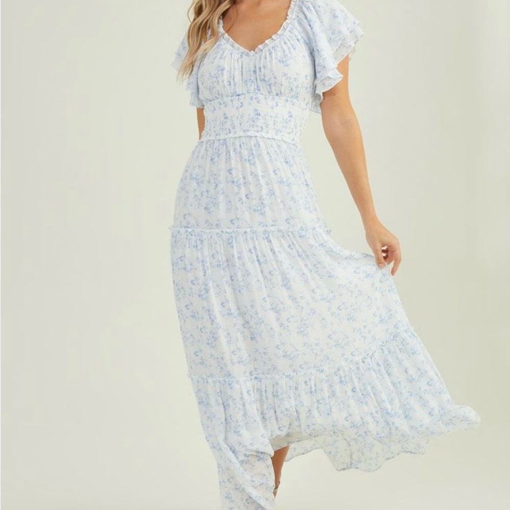 Altar’d State Catherina Maxi Dress NWT Ivory-Blue Size Xl